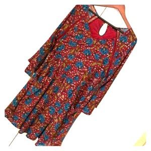 LG Wish List dress burgundy red with blue floral